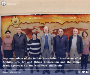 Представители Итальянской ассоциации по архитектуре, искусству и восстановлению городов «Assorestauro» и Итальянского торгового агентства ITA в университете «Шелковый путь»