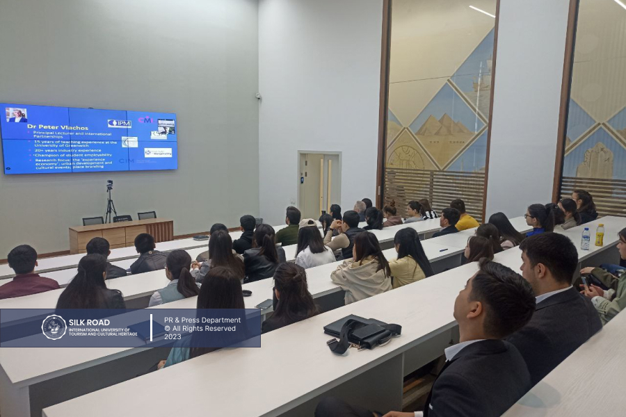 On March 6, 2023, Professor of the University of Greenwich in the UK Dr. Peter Vlachos held an online lecture on topic &quot;Study in UK&quot; to students of the Silk Road International University of Tourism and Cultural Heritage
